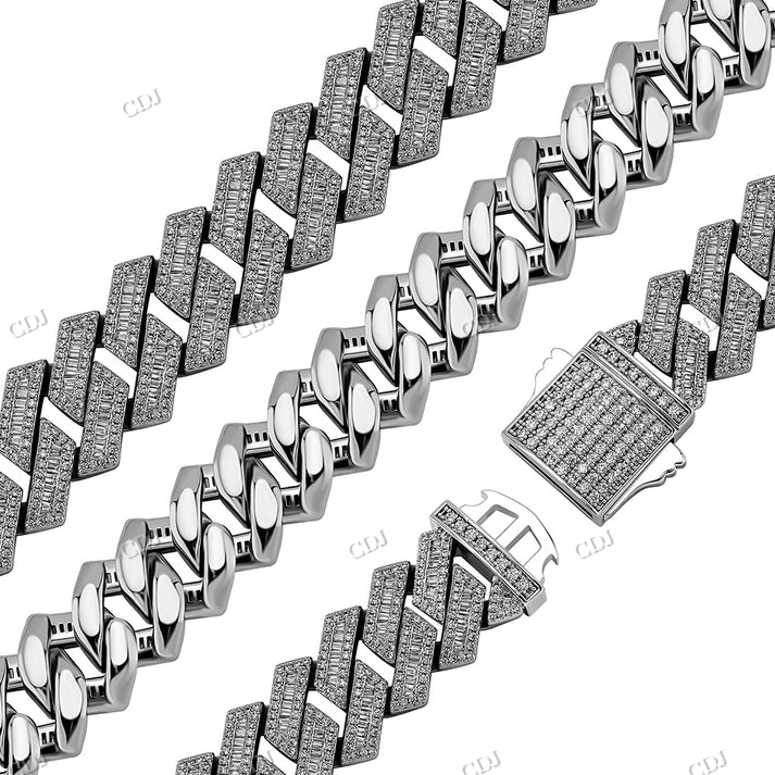 18mm Baguette Diamond Link Silver Cuban Chain hip hop jewelry CustomDiamJewel