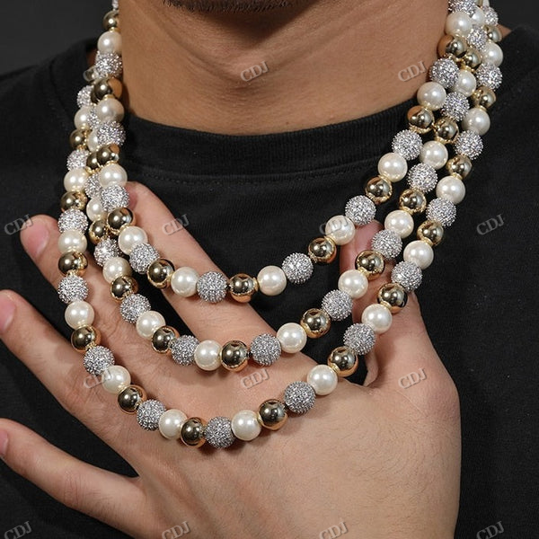 10mm Iced Beaded Ball Pearl Link Chain hip hop jewelry CustomDiamJewel