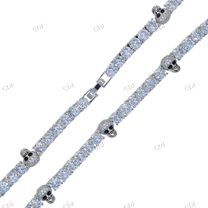 14K White Gold Skull Design Stationed Tennis Chain hip hop jewelry CustomDiamJewel
