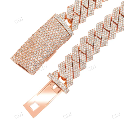 CVD Diamond Cuban Chain Rose Gold Necklace hip hop jewelry CustomDiamJewel