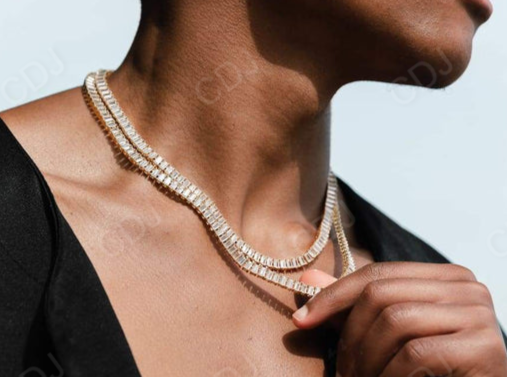 Unique Baguette Cut Diamond Tennis Chain Necklace customdiamjewel
