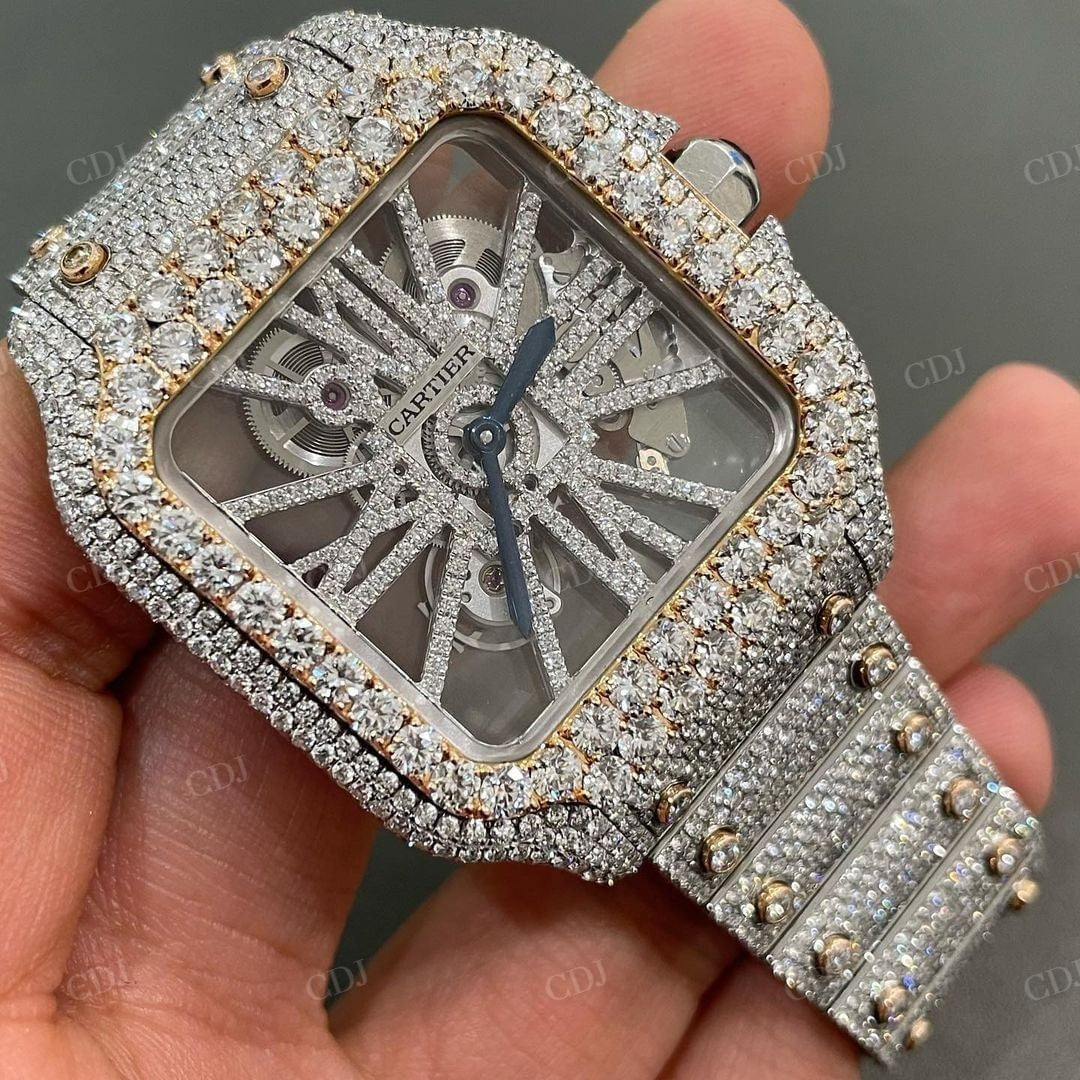 Cartier Skeleton Fully Iced Out Diamond Hip Hop Moissanite Watch customdiamjewel