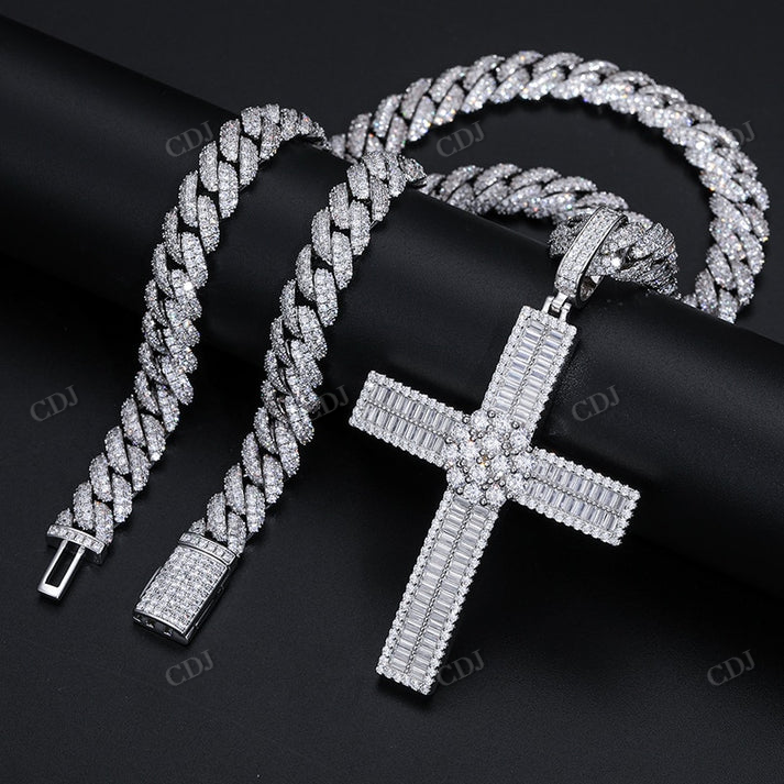 Hip Hop Baguette Moissanite Cross Pendant customdiamjewel