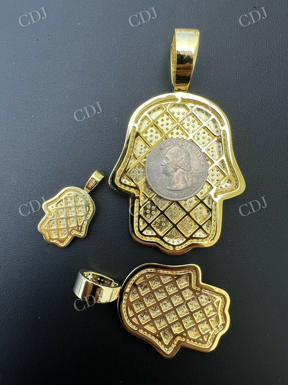 14k Gold Vermeil Hip Hop Hamsa Hand Iced Pendant customdiamjewel