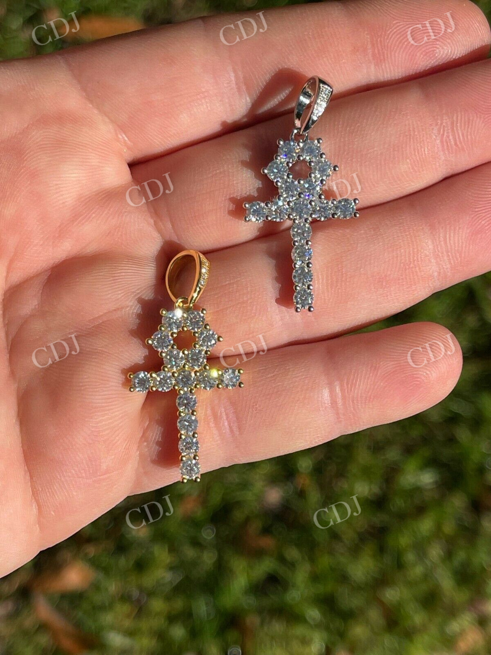 Round Diamond Tennis Ankh Cross Iced Pendant customdiamjewel
