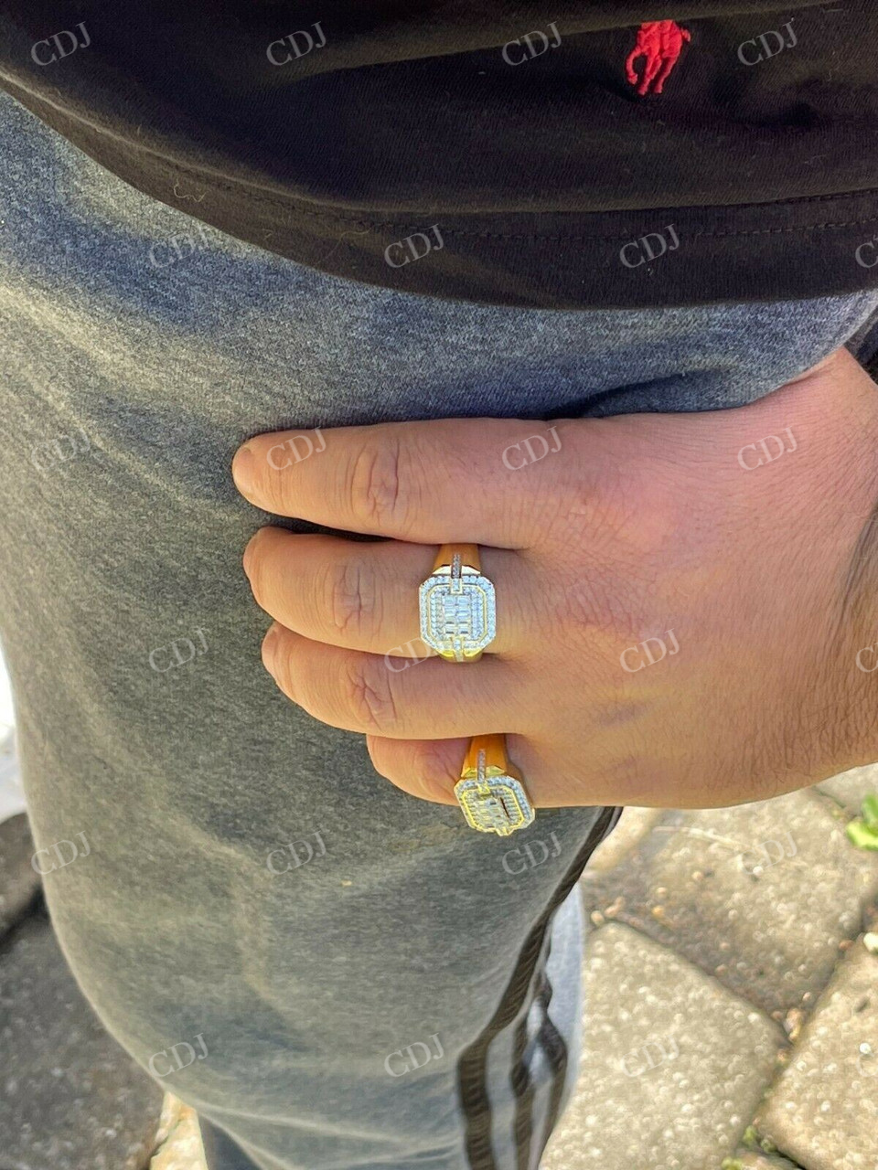 Mens Real Solid Gold Baguette Diamond Ring customdiamjewel