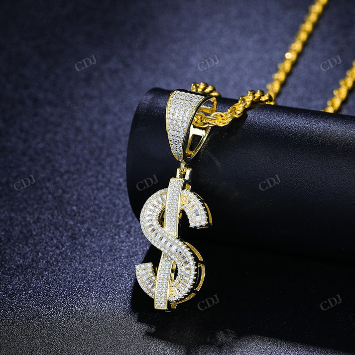 Dollar Sign Baguette Hip Hop Moissanite Pendant customdiamjewel