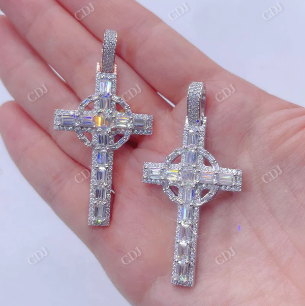 Iced Out Hip Hop Baguette Cut Diamond Cross Pendant customdiamjewel