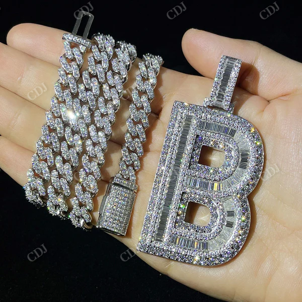 Capital Letter B Initial Baguette Diamond Pendant customdiamjewel