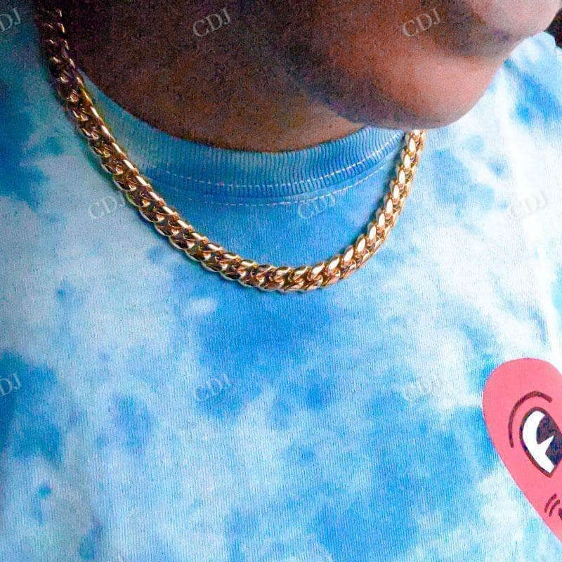 Yellow Gold Thin Plain Cuban Chain For Unisex customdiamjewel