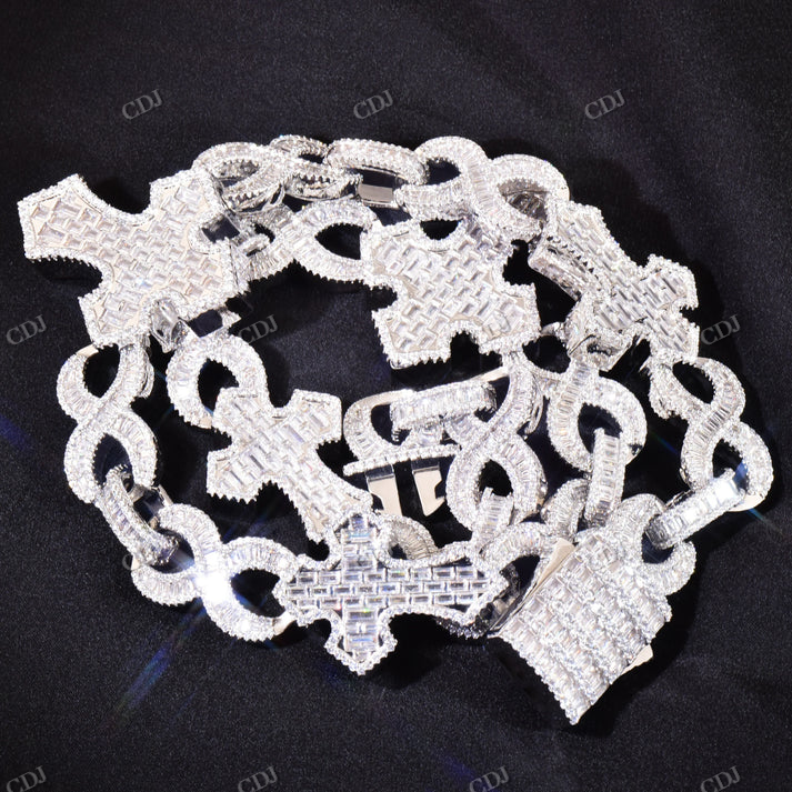 15mm Baguette Diamond Cross Stationed Infinity Link Hip Hop Chain hip hop jewelry CustomDiamJewel