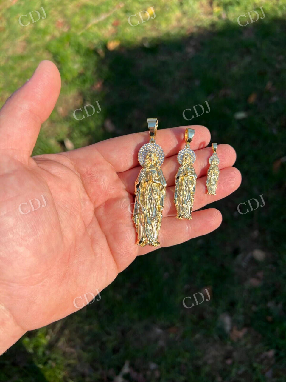 14k Gold Virgin Mary Iced Pendant customdiamjewel