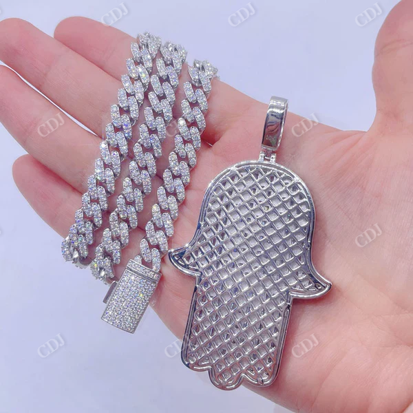 Baguette Cut Diamond Hamsa Pendant For Men customdiamjewel
