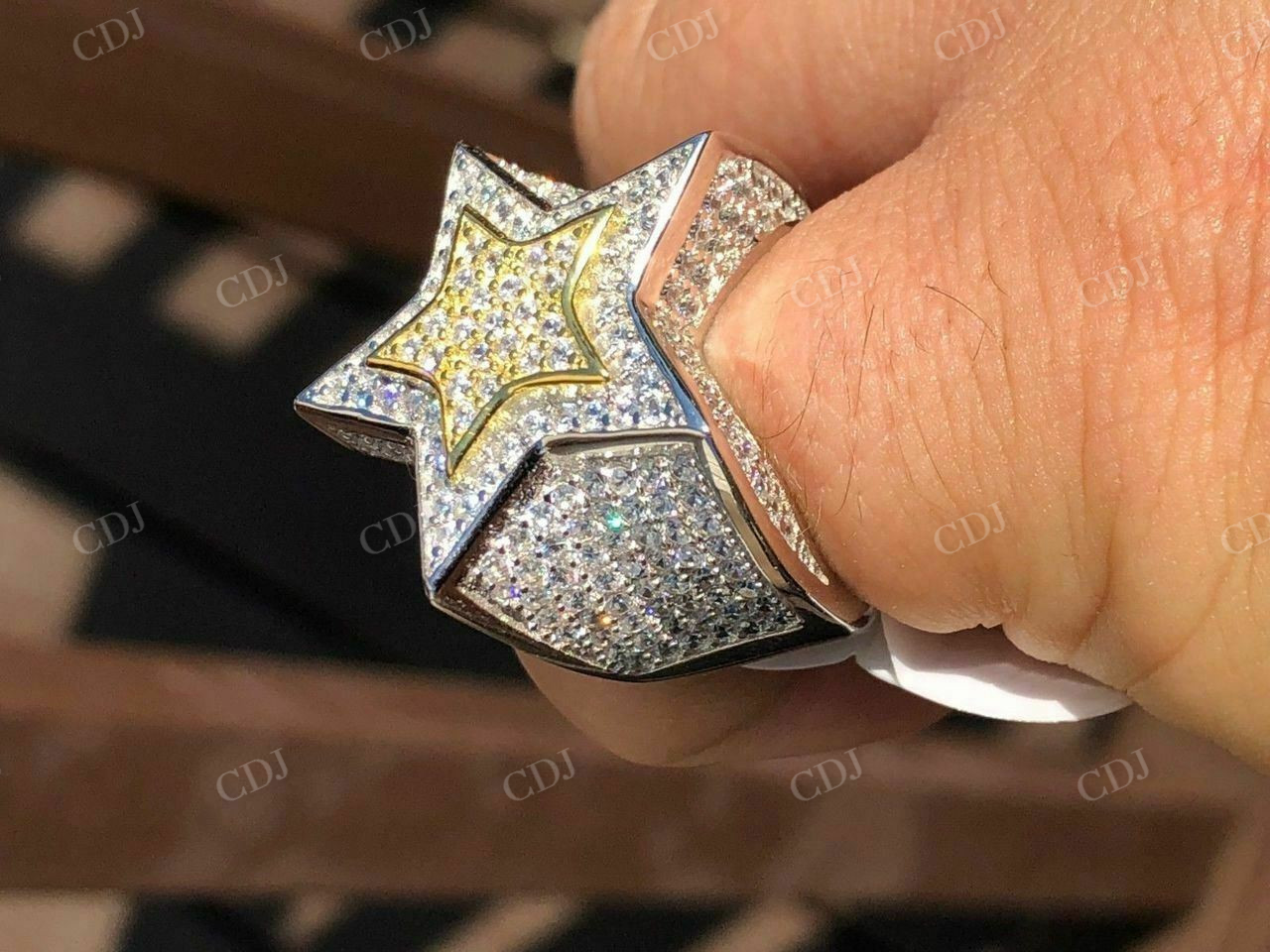 Men's Hip Hop Star Solid 14k Gold Diamond Ring customdiamjewel