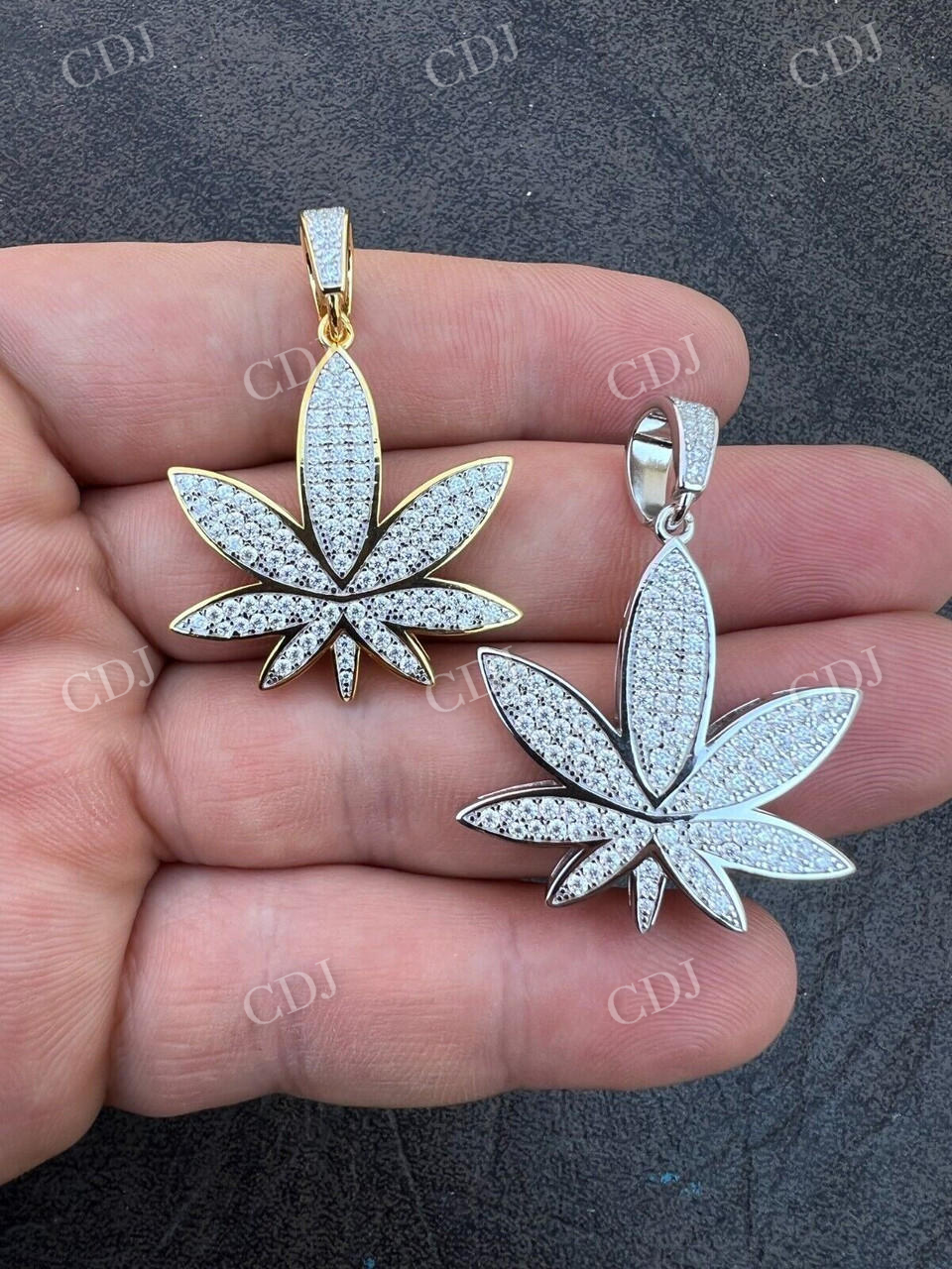 14K Gold Round Diamond Marijuana Weed Pendant customdiamjewel
