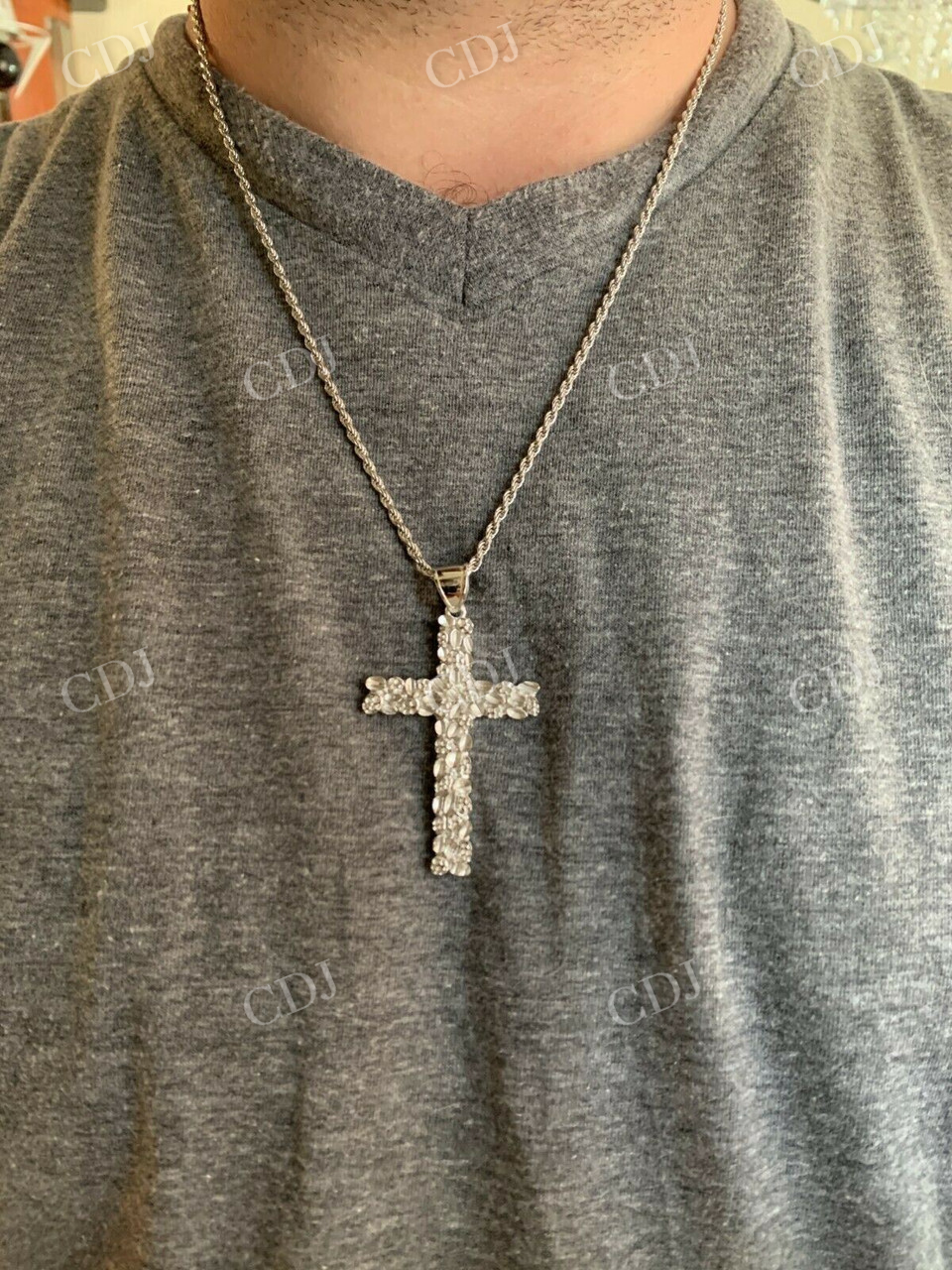 Solid 925 Sterling Silver Nugget Cross Pendant customdiamjewel