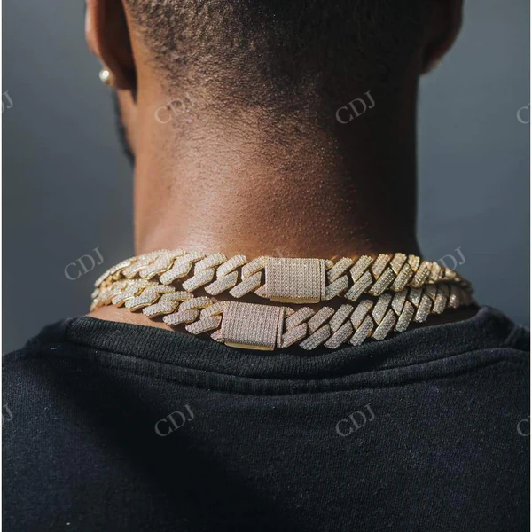 Diamond Prong Set Miami Cuban Chain Necklace customdiamjewel