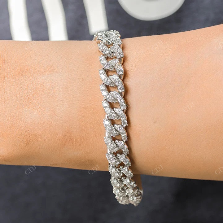 Sterling Silver Hip Hop Style Round Cut Diamond Cuban Link Bracelet hip hop jewelry CustomDiamJewel