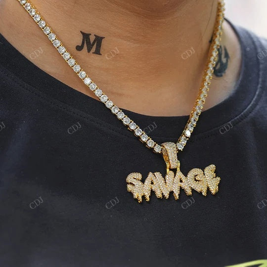 Hip Hop Iced Out Sterling Silver Savage Pendant hip hop jewelry CustomDiamJewel