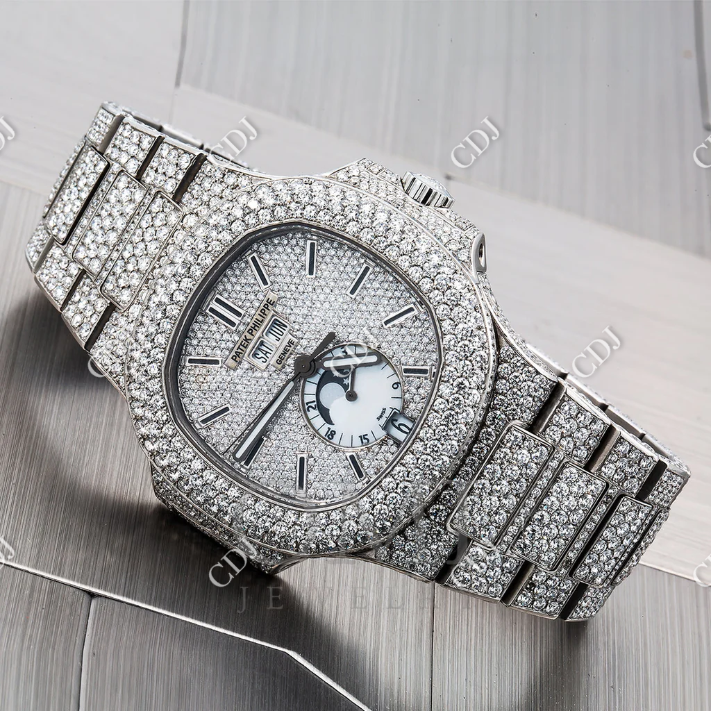 Full White Iced Out Day Date Patek Philippe Diamond Watch customdiamjewel