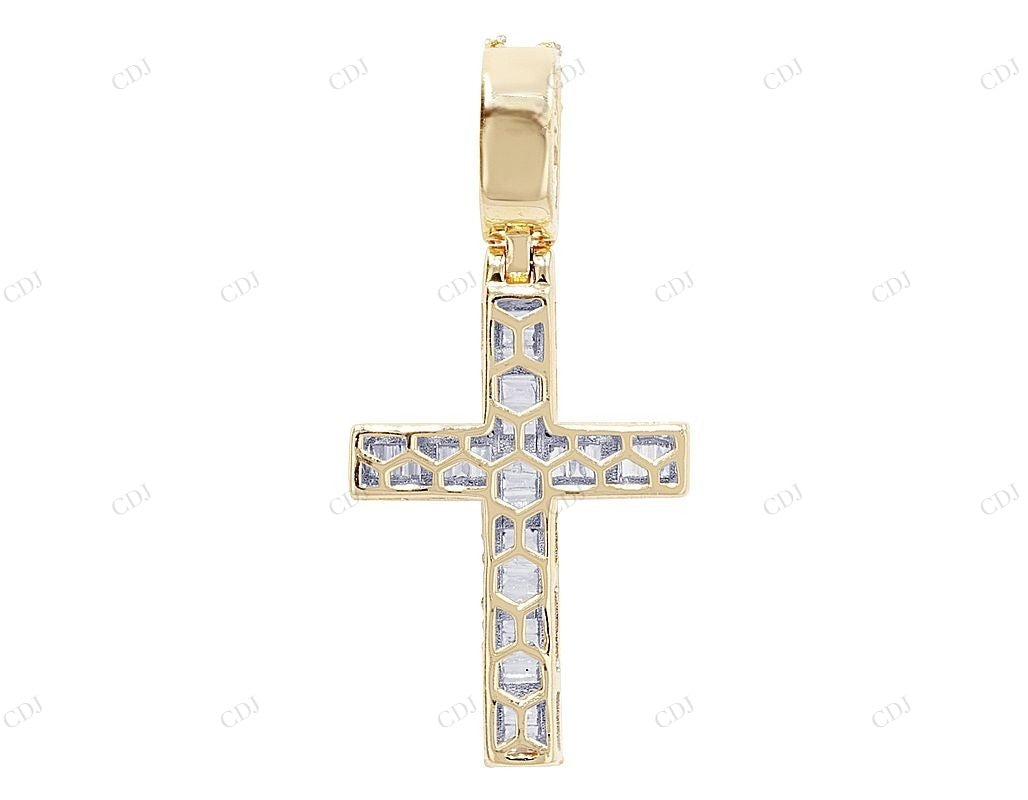 10K Yellow Gold Baguette Lab Grown Diamond Cross Pendant Hip Hop Pendent CustomDiamJewel