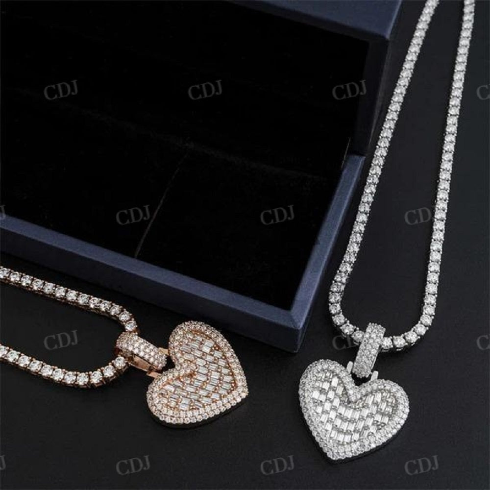 Iced Out Baguette Diamond Heart Shape Pendant customdiamjewel