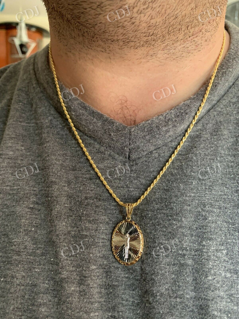 14K Gold Jesus Medallion Mens Pendant customdiamjewel
