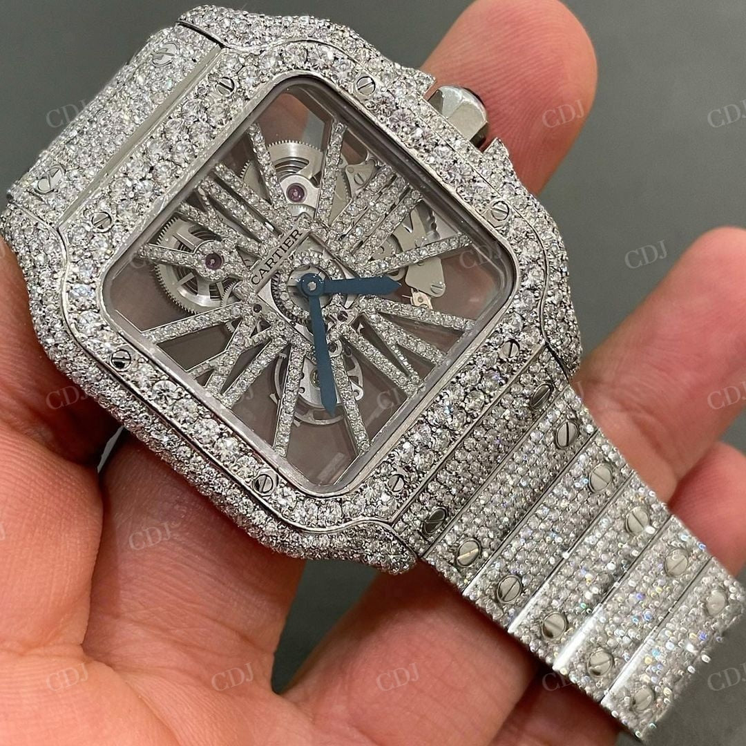 Cartier Skeleton Diamond Iced Out Moissanite Watch customdiamjewel