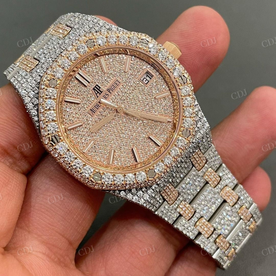 AP Two Tone Swiss Movement Diamond Moissanite Watch customdiamjewel