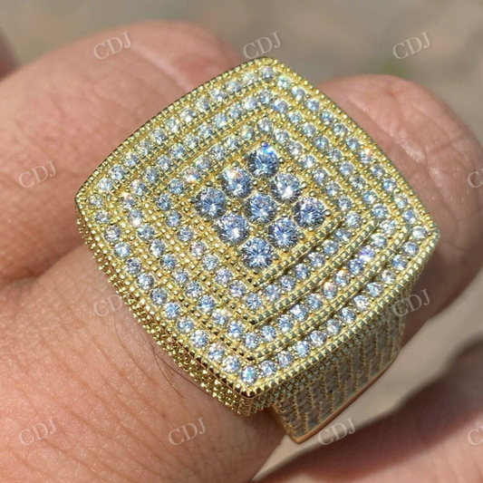 Large Iced 14k Gold Solid Gold Men Diamond Ring  customdiamjewel   