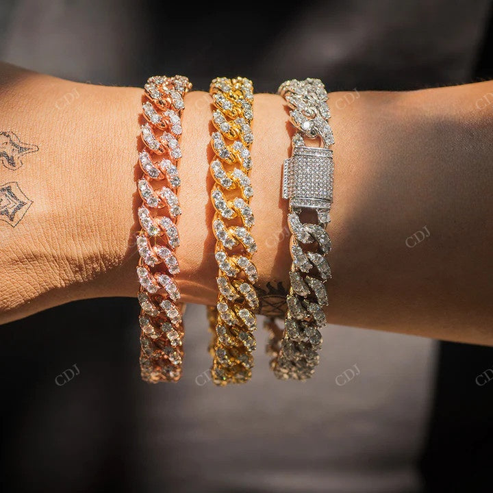 Sterling Silver Yellow Gold & Rose Gold Plated Cuban Link Bracelet for men hip hop jewelry CustomDiamJewel