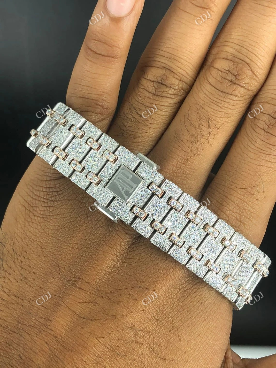 Hand Set Iced out Moissanite AP Chrono Watch customdiamjewel