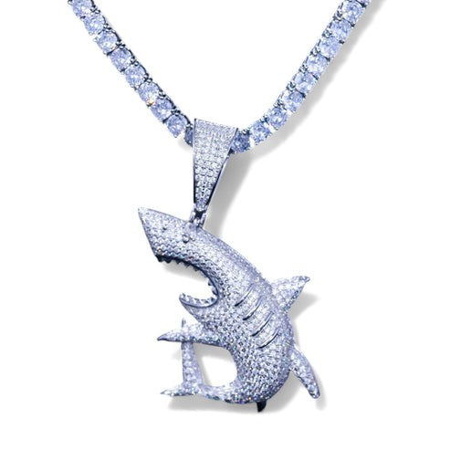 Antique Design Full Iced Out Diamond Shark Pendant hip hop jewelry CustomDiamJewel