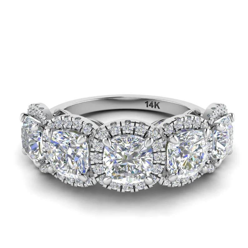 5 Stone Cushion Cut Moissanite Wedding Band customdiamjewel