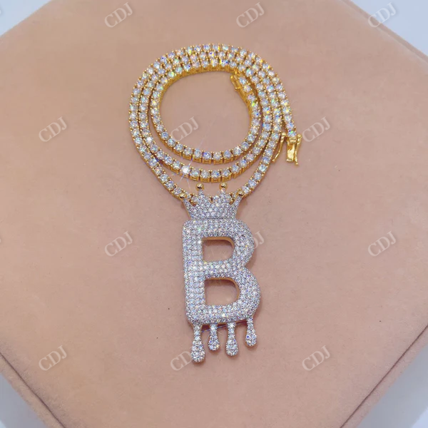 Diamond Initial Letter B with Crown Pendant customdiamjewel