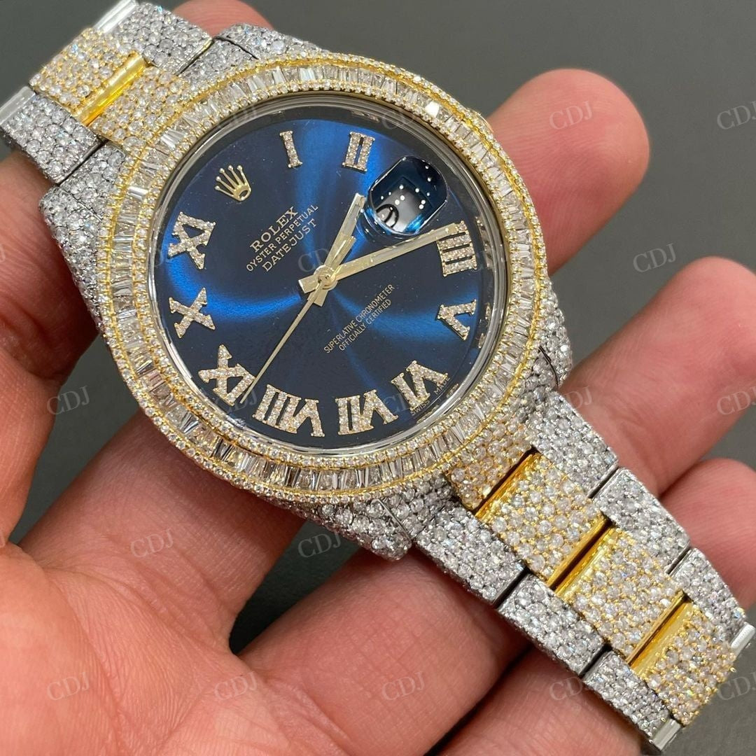 Blue Dial Rolex Diamond Luxury Moissanite Watch customdiamjewel