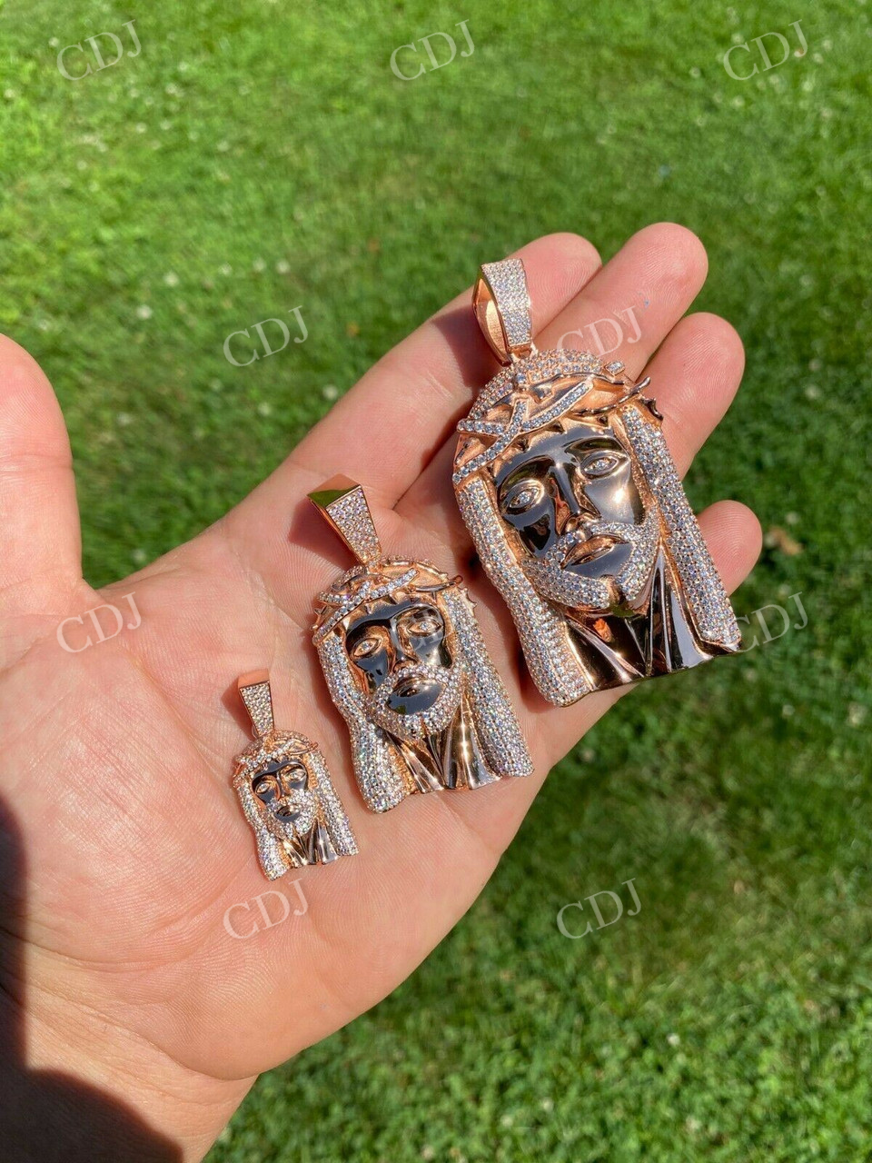 14k Rose Gold Jesus Piece Hip Hop Iced Men Pendant customdiamjewel