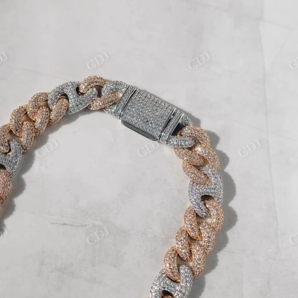 Two Tone Diamond Cuff Cuban Chain Necklace customdiamjewel