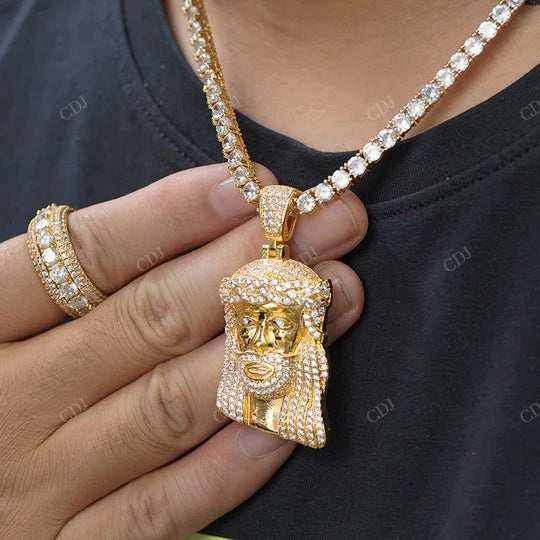 New Fine Gold 925 Sterling Silver Jesus Head Face Pendant hip hop jewelry CustomDiamJewel