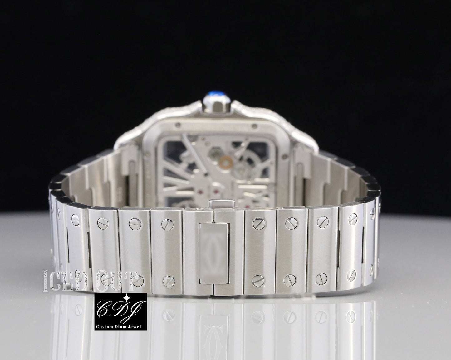 Full White Semi Iced Out Moissanite Cartier Skeleton Watch customdiamjewel
