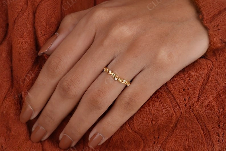 Nature Inspired Flower and Leaf Design Vintage Style Wedding Band customdiamjewel