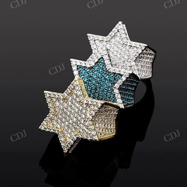 Hip Hop Moissanite Iced Out Star Ring CustomDiamJewel