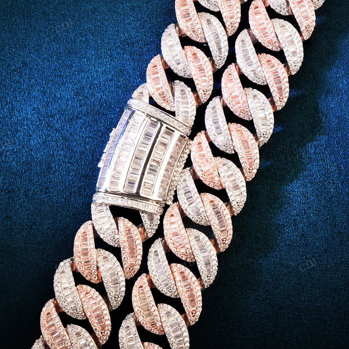 19mm Two Tone Gold Baguette Diamond Curve Cuban Link Chain hip hop jewelry CustomDiamJewel