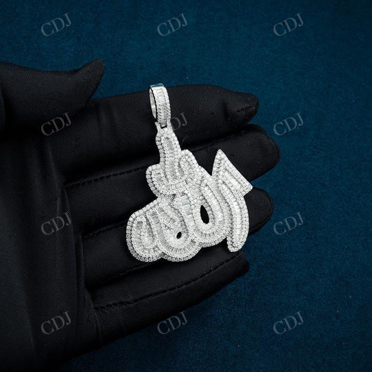 Baguette And Round Cut Diamond Allah Pendant customdiamjewel
