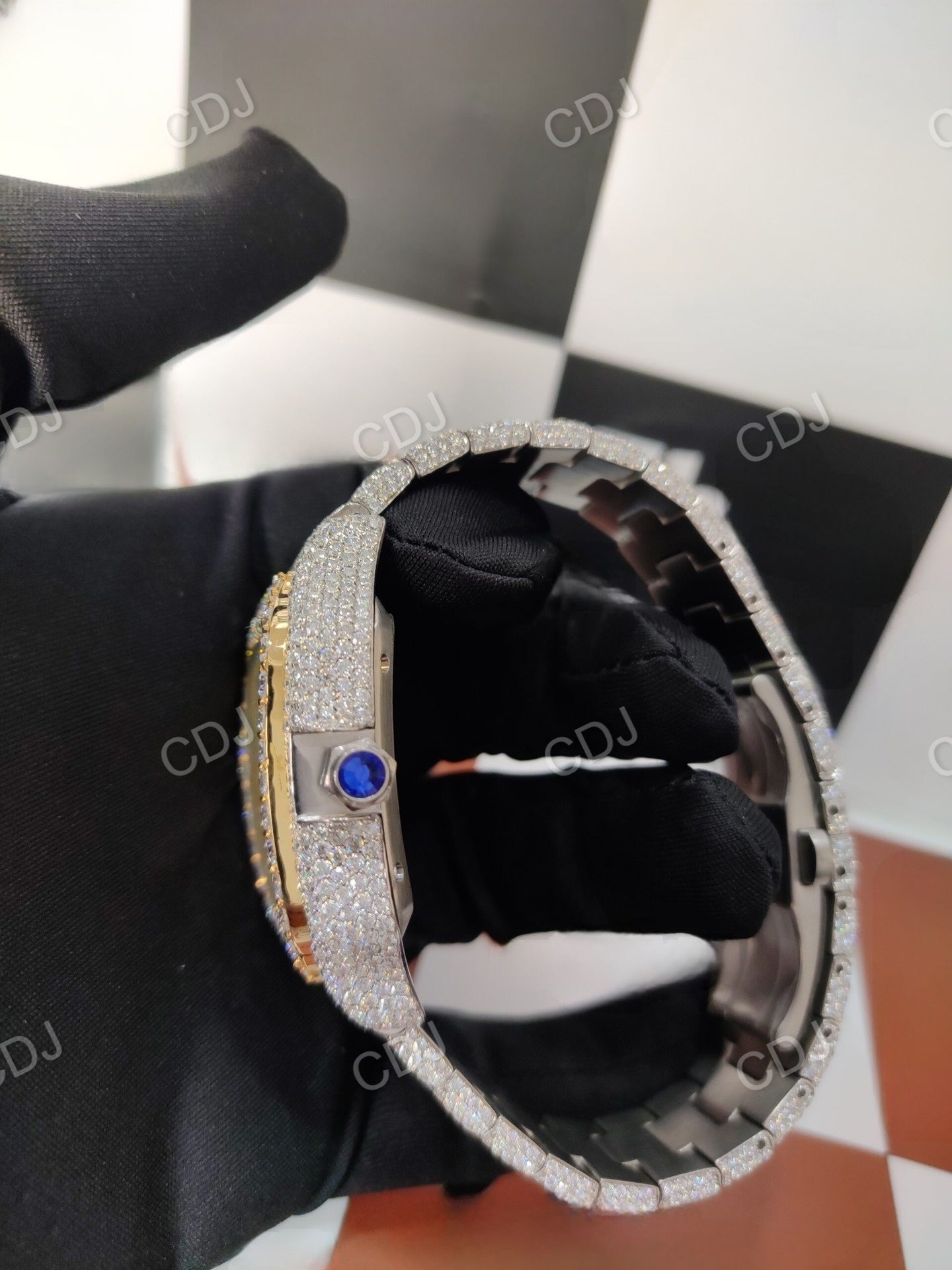 41MM Stainless Steel Natural Diamond Studded Wrist Watch customdiamjewel