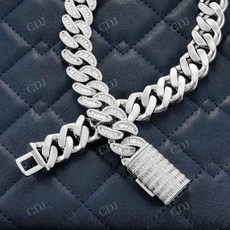 Baguette Miami Cuban Link Chain In White Gold hip hop jewelry customdiamjewel