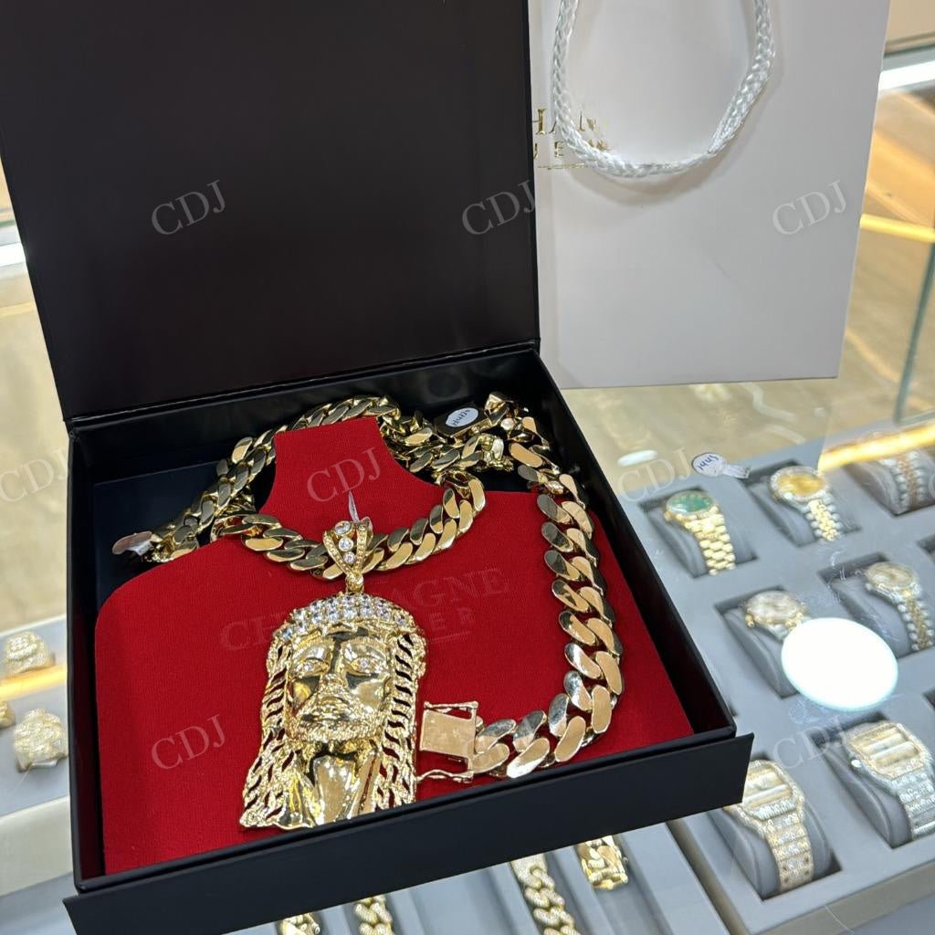14K Yellow Gold Diamond Christ Jesus Face Pendant hip hop jewelry CustomDiamJewel