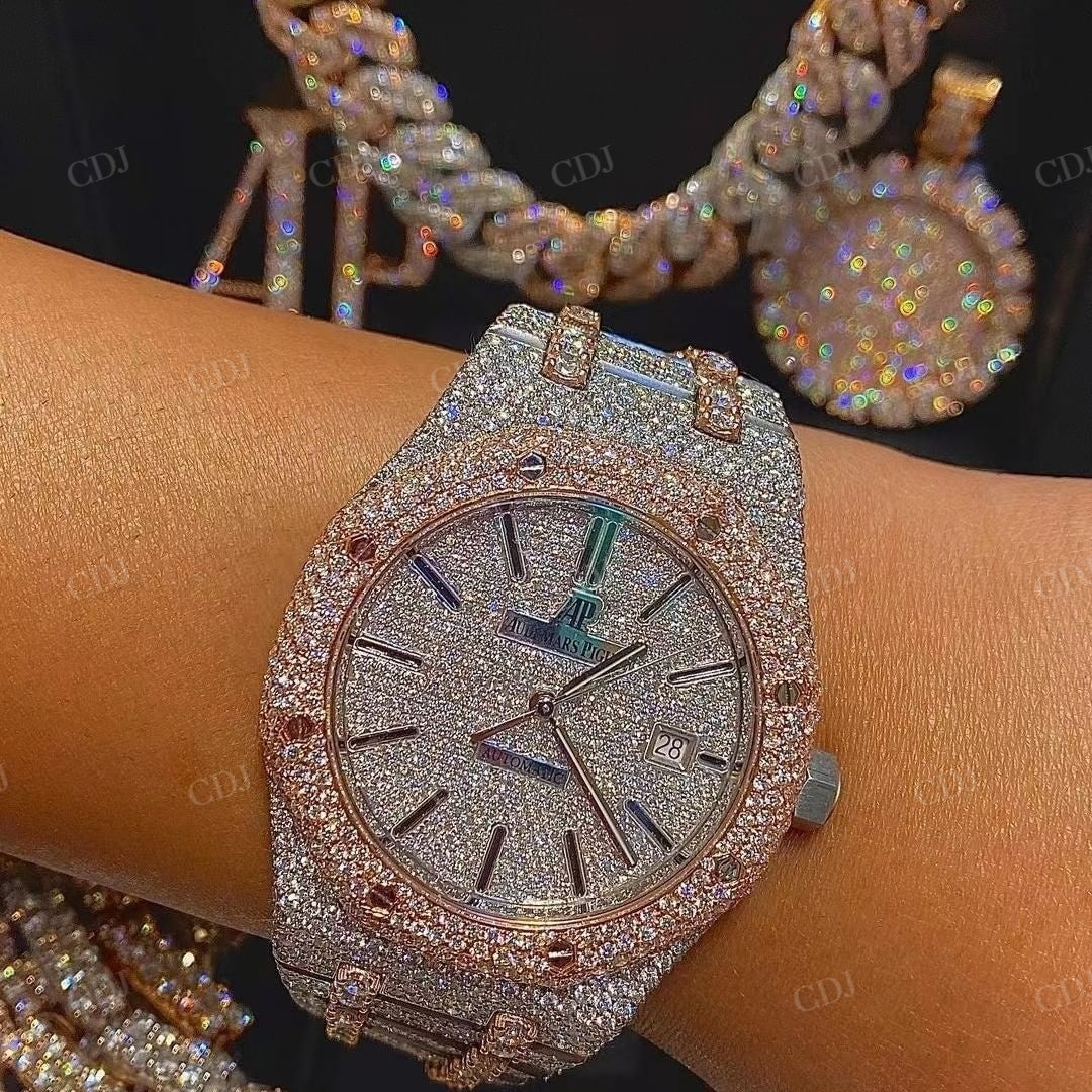 Two Tone Iced Out Diamond AP Moissanite Watch customdiamjewel