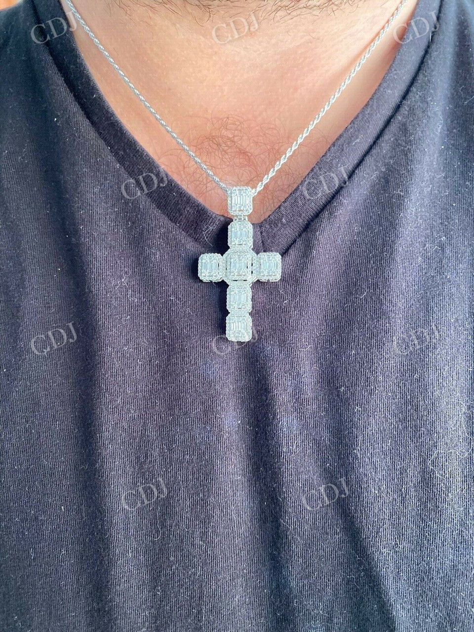 Baguette Diamond Iced Cross Hip Hop Pendant customdiamjewel