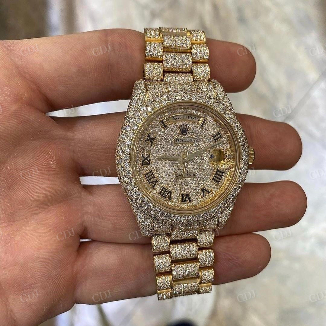 Rolex Gold Plated Fully Diamond Watch customdiamjewel